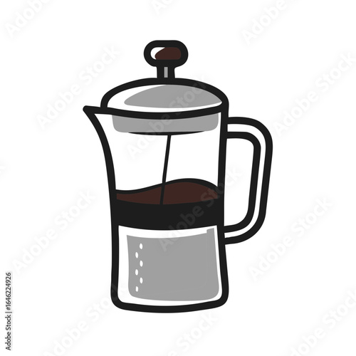 French press coffee maker with brewed coffee inside  