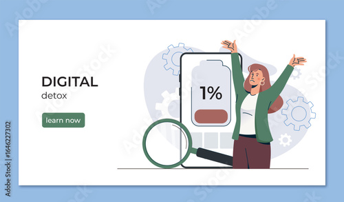 Digital detox concept with low battery.. Vector illustration