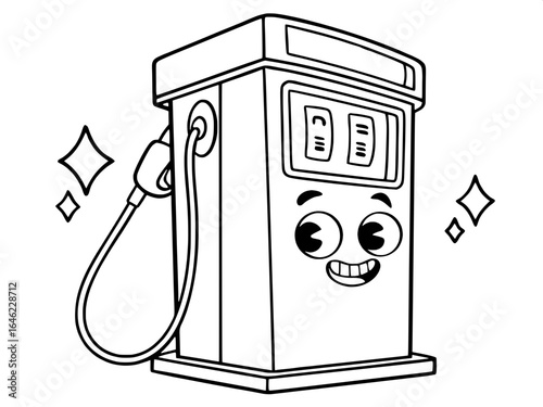. Cute cartoon-style fuel pump with smiling face.
