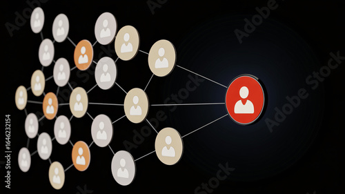 Dynamic network connections visualized, showcasing leadership and team collaboration with highlighted central figure