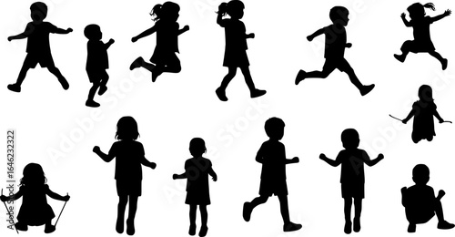 Children kids silhouette set, vector silhouette of children.
