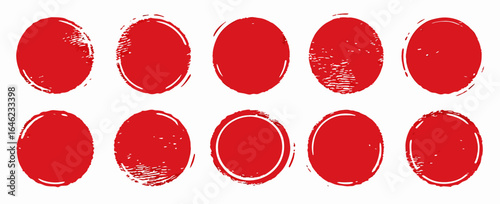 Red Grunge Circle Stamps: Texture Set for Design