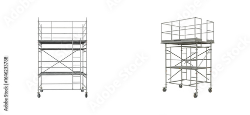 Construction scaffolding setup industrial site equipment workshop side temporary structure. Cut out set png