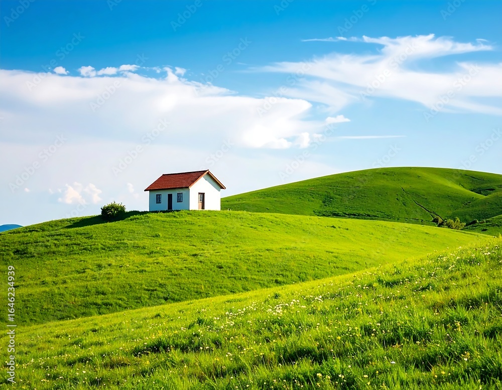 Small house on grassy hill Small house on grassy hill