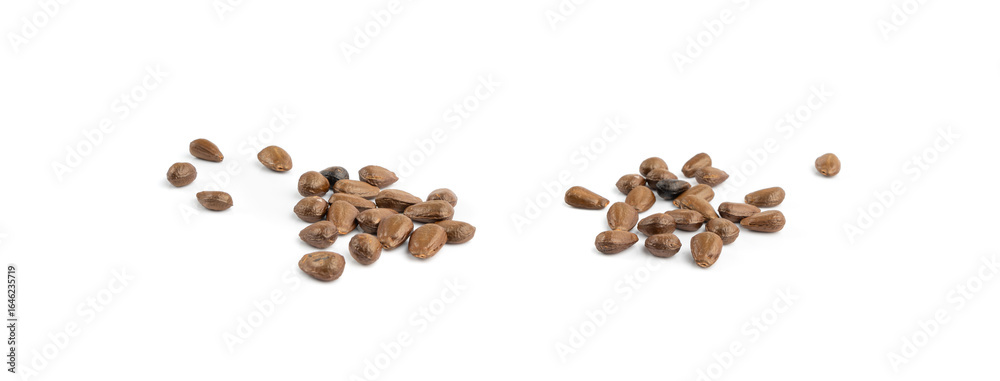 Naklejka premium Cherimoya seeds isolated, Annona Cherimola pits, chirimoya stones or chirimuya fruit kernels on white