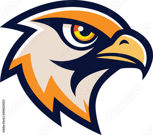 Aggressive hawk mascot logo with orange and blue accents