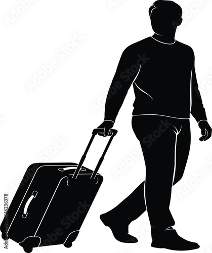 Silhouette of man walking with suitcase, travel concept, journey, vacation, business trip, luggage, airport, traveler, adventure, departure, tourism, mobility, transit, freedom, motion, destination, t