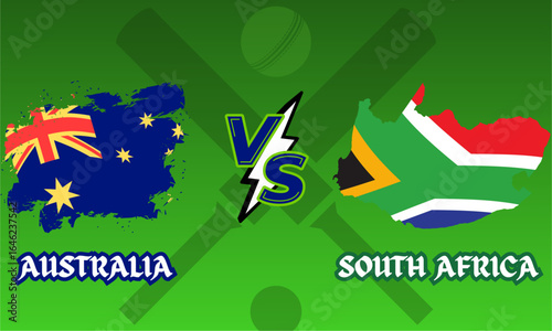 Australia v/s versus South Africa cricket match player, batsman, bowler, wicketkeeper, fielder silhouette vector illustration of a cricket match in cricket sport and cricket game vector editable file 