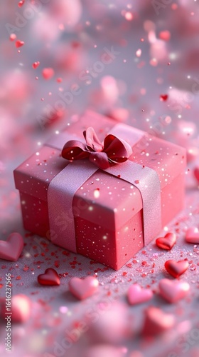 Red Gift Box With Hearts and Decorations for Festive Celebration or Romantic ...
