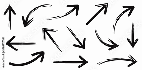 Hand-drawn Arrow Set: Black Ink Arrows, Vector Graphics