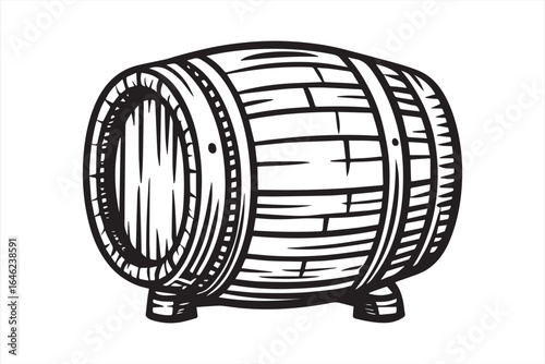 Wooden barrel with metal bands and staves container storage