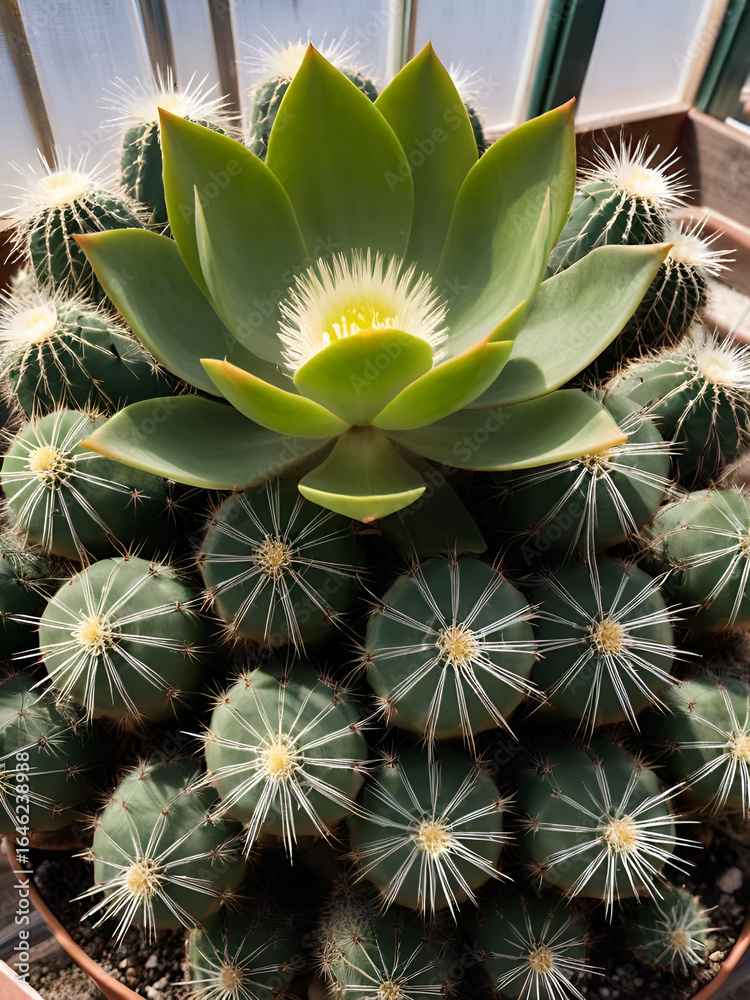 Obraz premium Close-up of Aporoccactus Flagelliformis in a greenhouse.
