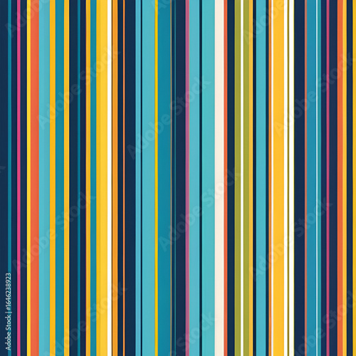 Pattern of vertical stripes, colorful thin and thick lines. Irregular stripe background, vector seamless texture. Abstract striped geometric design in bright colors.