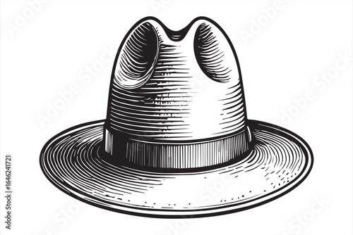 Classic fedora hat with detailed shading vintage headwear