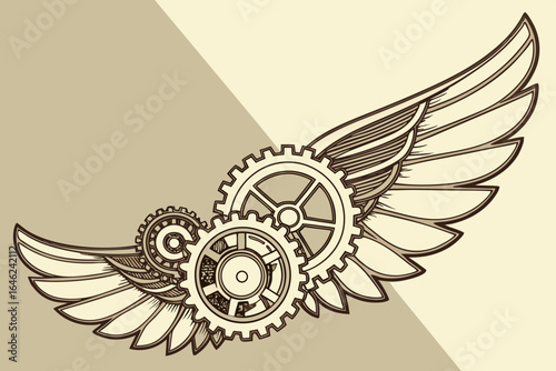 Steampunk wings with gears and mechanical elements