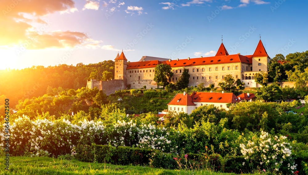 Fototapeta premium Medieval castle at sunset
