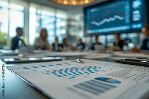 Business Meeting With Financial Reports in Modern Office Environment Showcasi...