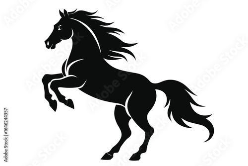 Black silhouette of a horse rearing isolated on white background