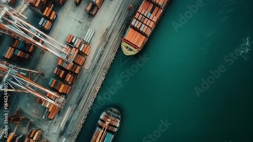Aerial Perspective of a Cargo Port Featuring Container Ships and Logistics