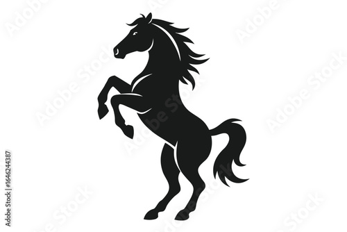 Black silhouette of a horse rearing isolated on white background