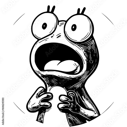 Scared cartoon frog isolated on white background
