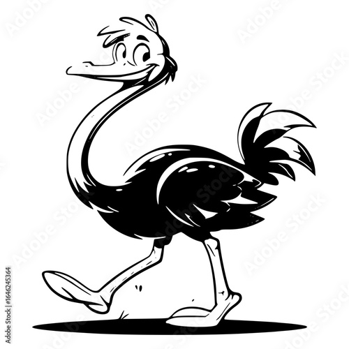 Happy cartoon ostrich walking isolated on white background