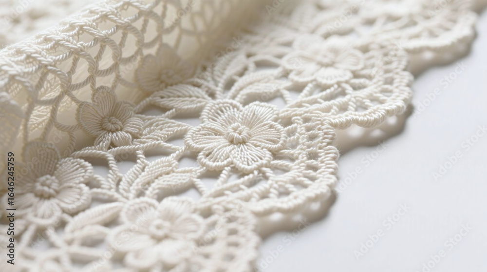 Obraz premium Closeup of Ivory Scalloped Lace Knit Fabric Texture