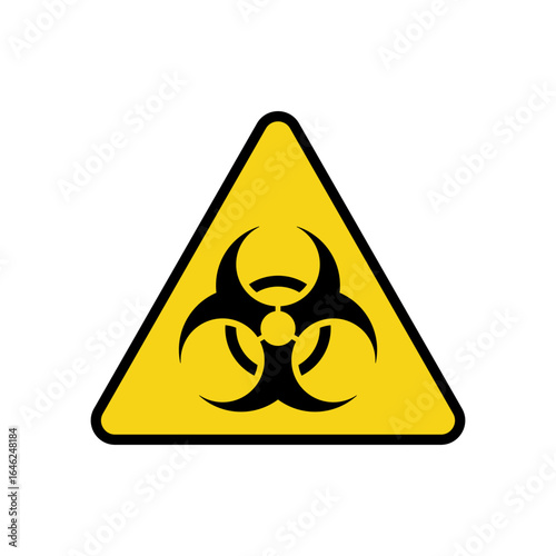A bright yellow triangular symbol with a black biohazard icon is prominently displayed to warn of biological threats. This alert serves to promote safety in high-risk environments