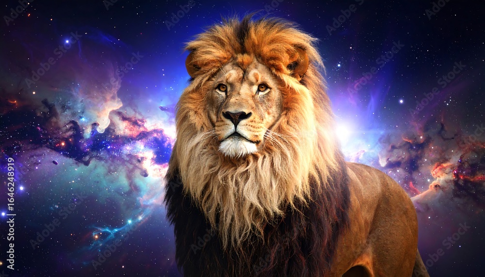 Fototapeta premium Majestic lion in cosmic backdrop (1)
