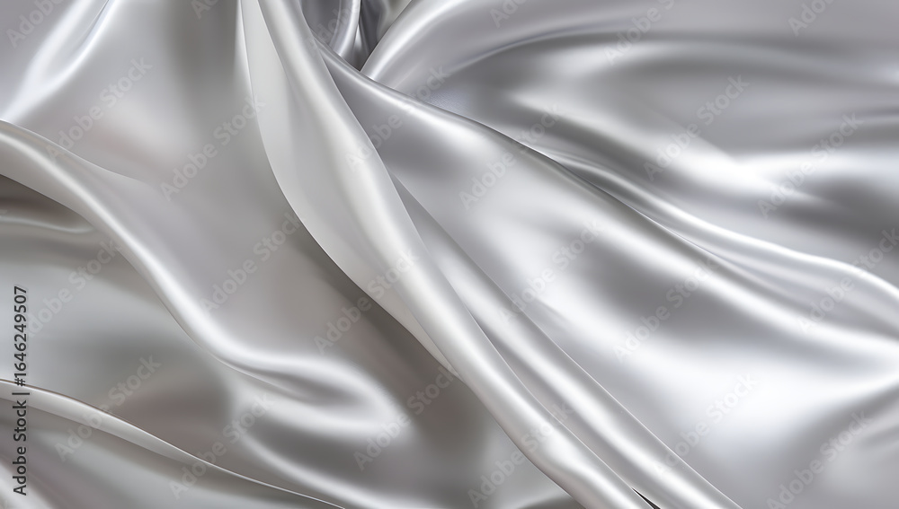 Obraz premium Luxurious flowing silver satin fabric with soft folds and elegant sheen