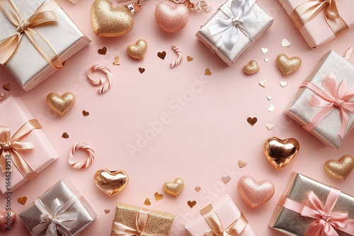 Gift Boxes and Hearts Create Joyful Atmosphere for Special Celebration.
