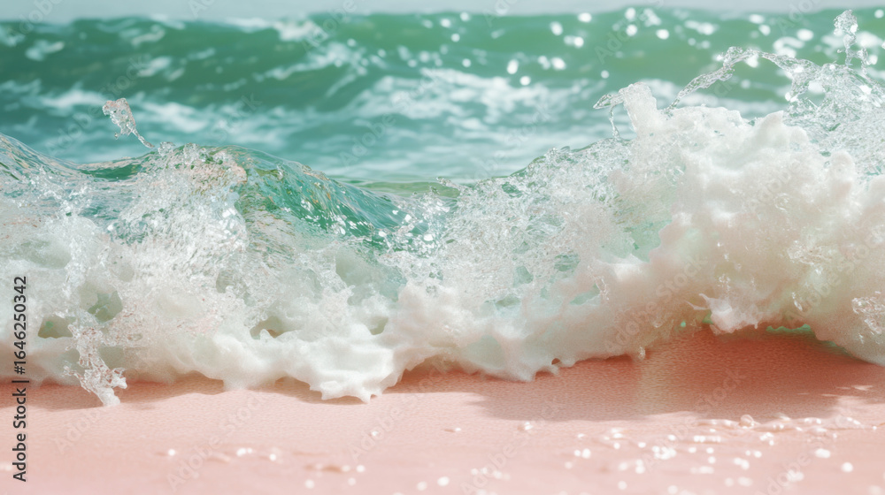 Obraz premium Gentle ocean wave crashing on a soft pink sandy beach