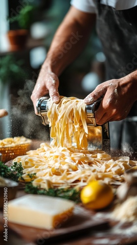 Homemade Pasta Preparation With Fresh Ingredients and Kitchen Tools in Vibran...