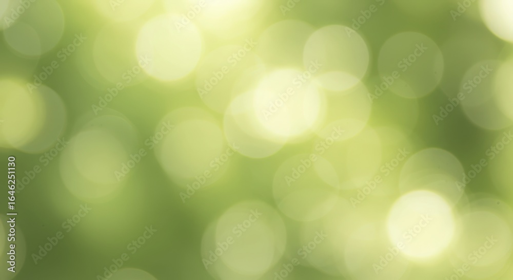 Fototapeta premium Soft green bokeh background with bright sunlight and blurred circles, creating a peaceful and natural atmosphere