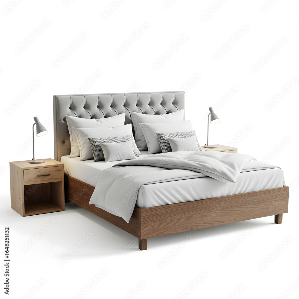 Obraz premium bed with pillows isolated on white - cama no fundo branco