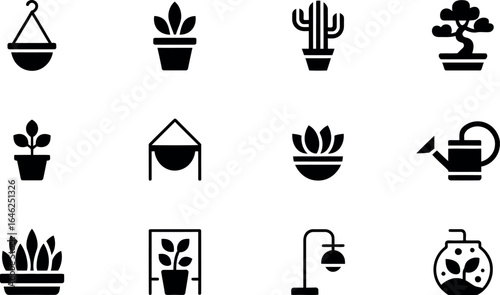 Modern Minimalist Potted Plant Icons:  Gardening, Home Decor, and Nature Symbols.