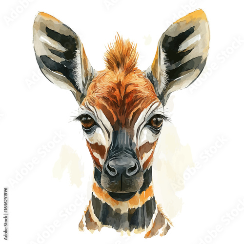 Okapi, watercolor vector, isolated on a white background.