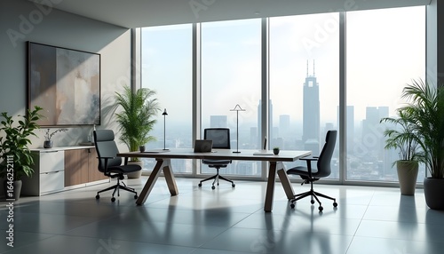 modern office interior with table and chairs