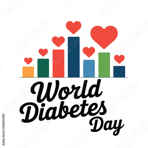 World Diabetes Day with bar graph and red hearts on white background diabetes awareness