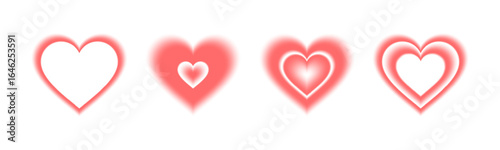 Y2k aura heart collection with glowing red gradients for romantic retro designs and nostalgic aesthetics. Soft blurred edges with dreamy atmosphere for Valentine day graphics or trendy digital art.