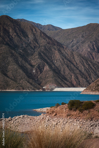 Argentinian lake and mountains contrast colors