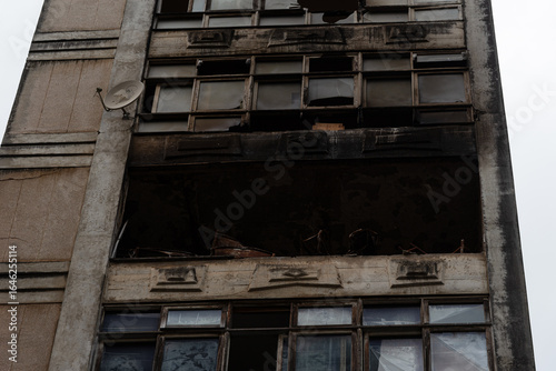 View of a building in ruins after a fire in the commercial district of the city of Salvador, Bahia.