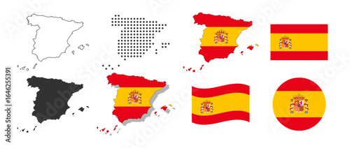 spain flag and map collection on transparent background