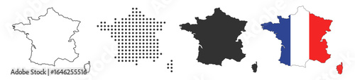 France map and flag vector icon on transparent background
