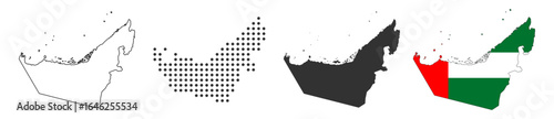 United Arab Emirates map and flag icon set on transparent background