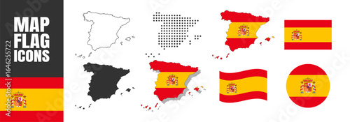 Spain map and flag icons on transparent background