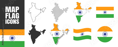 Map and flag of India on transparent background