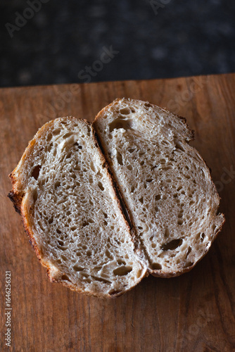 Sourdough bread cut in half