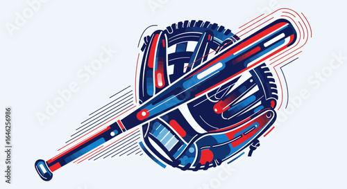 Bat and Glove Illustration, Sports Design, Digital Art, Creative Environment, Vibrant Colors, Dynamic Viewpoint