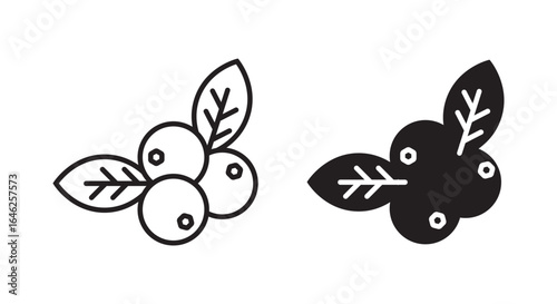 Blueberry icon silhouette symbol. Vector isolated, icon setin black and white stroke lines

